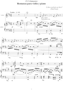 Partition de piano, Romance pour violon et Piano, Llamazares, Pablo Fernando