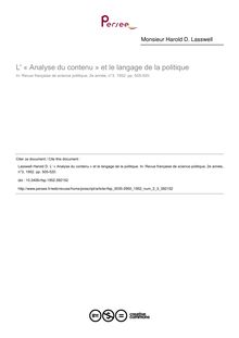 L  « Analyse du contenu » et le langage de la politique - article ; n°3 ; vol.2, pg 505-520
