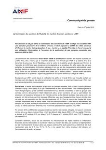 La Commission des sanctions de l’Autorité des marchés financiers sanctionne LVMH - 01/07/2013