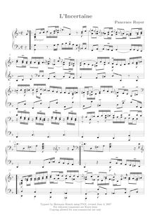 Partition L Incertaine, Pièces de clavecin, Royer, Joseph-Nicolas-Pancrace
