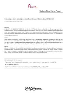 L Europe des Européens chez le comte de Saint-Simon - article ; n°1 ; vol.34, pg 7-24