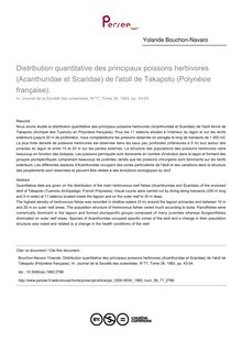 Distribution quantitative des principaux poissons herbivores (Acanthuridae et Scaridae) de l atoll de Takapoto (Polynésie française). - article ; n°77 ; vol.39, pg 43-54