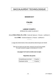Bac Techno 2017 : sujet LV1 Italien