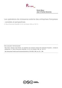 Les opérations de croissance externe des entreprises françaises : constats et perspectives  ; n°1 ; vol.54, pg 100-112