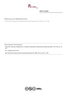 Marivaux et Malebranche - article ; n°1 ; vol.25, pg 141-160