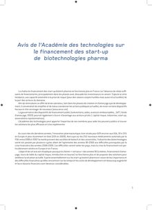 Avis de l Académie des technologies sur le financement des start-up de biotechnologies pharma