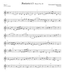 Partition viole de basse 1, octave aigu clef, Fantasia pour 5 violes de gambe, RC 72