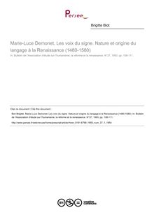 Marie-Luce Demonet, Les voix du signe. Nature et origine du langage à la Renaissance (1480-1580)  ; n°1 ; vol.37, pg 108-111