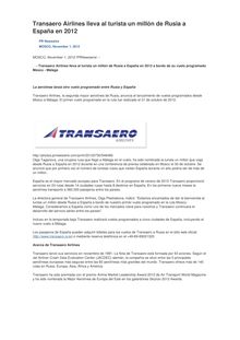 Transaero Airlines lleva al turista un millón de Rusia a España en 2012