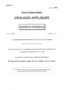 Sciences physiques 2003 BTS Géologie appliquée