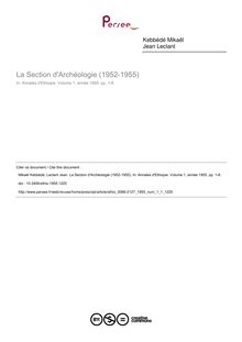 La Section d Archéologie (1952-1955) - article ; n°1 ; vol.1, pg 1-8