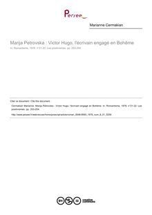 Marija Petrovska : Victor Hugo, l écrivain engagé en Bohême  ; n°21 ; vol.8, pg 253-254