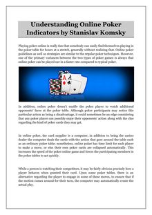 Understanding Online Poker Indicators by Stanislav Komsky