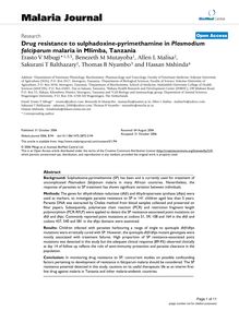 Drug resistance to sulphadoxine-pyrimethamine in Plasmodium falciparummalaria in Mlimba, Tanzania