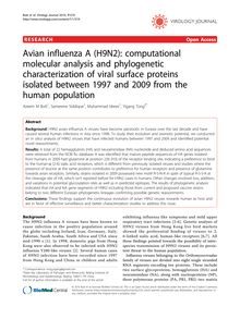 Avian influenza A (H9N2): computational molecular analysis and phylogenetic characterization of viral surface proteins isolated between 1997 and 2009 from the human population