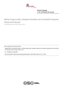 Michel Augé-Laribé, président fondateur de la Société Française d Economie Rurale - article ; n°1 ; vol.79, pg 9-11