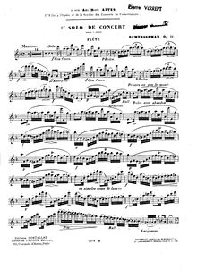 Partition flûte , partie, Solo de Concert No.1, Op.19, Demersseman, Jules