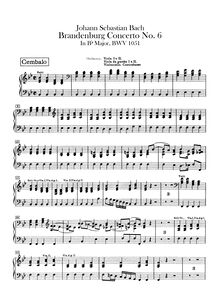 Partition Cembalo (clavecin), Brandenburg Concerto No.6, 6. Brandenburgisches Konzert