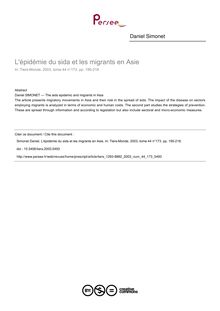 L épidémie du sida et les migrants en Asie - article ; n°173 ; vol.44, pg 195-218