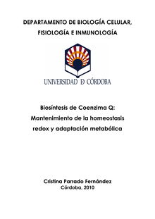 Biosíntesis de coenzima Q: mantenimiento de la homeostasis redx y adaptación metabólica