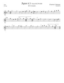 Partition ténor viole de gambe, octave aigu clef, Aris pour 3 violes de gambe par Charles Coleman