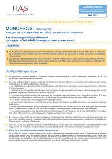 MONOPROST (latanoprost), analogue de prostaglandines en collyre unidose sans conservateur - MONOPROST 29052013 SYNTHESE CT12748