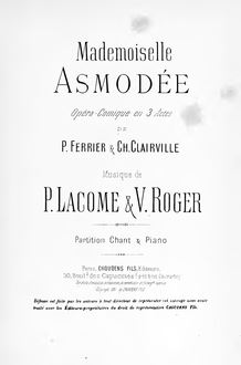 Partition complète, Mademoiselle Asmodée, Opéra-comique en trois actes