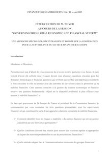 INTERVENTION DE M. NOYER AU COURS DE LA SESSION ”GOVERNING THE GLOBAL  ECONOMIC AND FINANCIAL SYSTEM