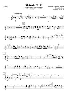 Partition hautbois 1/2, Symphony No.41, Jupiter Symphony, C major