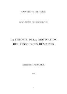 théorie de la motivation des ressources humaines ezzeddine MBAREK 2011