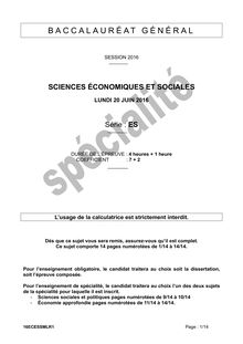 Baccalauréat SES - Série ES, spécialité