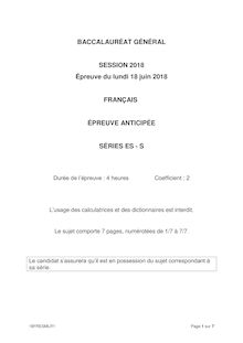Bac ES/S 2018 - Les sujets de l épreuve anticipée de français