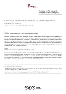 La fonction de préférence de l Etat. Le cas de l assurance maladie en France - article ; n°3 ; vol.50, pg 361-382