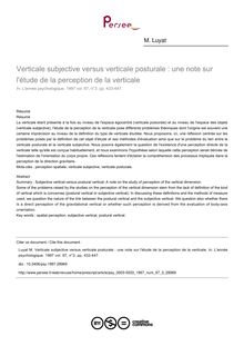 Verticale subjective versus verticale posturale : une note sur l étude de la perception de la verticale - article ; n°3 ; vol.97, pg 433-447