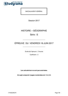 Sujet Bac S 2017 - Histoire géographie