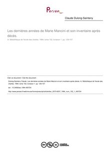 Les dernières années de Marie Mancini et son inventaire après décès. - article ; n°1 ; vol.152, pg 129-157