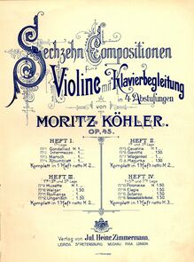 Partition couverture couleur, 16 Compositions, Sechzehn Compozitionen für Violine mit Klavierbegleitung in 4 Abstufungen