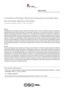 L industrie au Portugal. Structures productives et sociales dans des contextes régionaux diversifiés  - article ; n°541 ; vol.97, pg 308-329