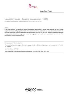 La pétition tagale : Caming manga alipin (1665) - article ; n°1 ; vol.16, pg 109-157