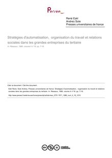 Stratégies d automatisation,  organisation du travail et relations sociales dans les grandes entreprises du tertiaire - article ; n°18 ; vol.4, pg 7-18