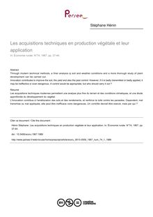 Les acquisitions techniques en production végétale et leur application - article ; n°1 ; vol.74, pg 37-44
