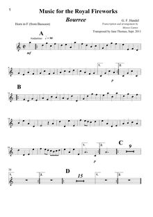 Partition cor en F (alternate pour basson), Music pour pour Royal Fireworks