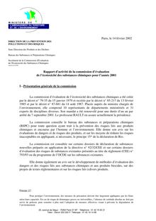 Rapport d activité de la commission d évaluation de l écotoxicité des substances chimiques pour l année 2001