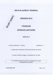 Sujet du bac serie S 2012: Français-métropole