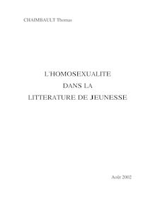 L HOMOSEXUALITE DANS LA LITTERATURE DE JEUNESSE