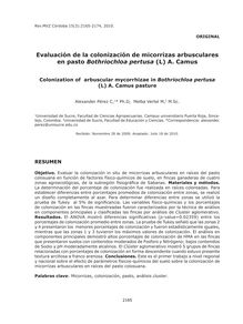 Evaluación de la colonización de micorrizas arbusculares en pasto Bothriochloa pertusa (L) A. Camus(Colonization of arbuscular mycorrhizae in Bothriochloa pertusa (L) A. Camus pasture)