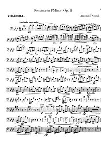 Partition violoncelles, Romance, F minor, Dvořák, Antonín