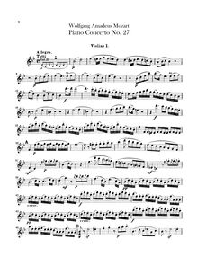 Partition violons I, Piano Concerto No.27, B♭ major, Mozart, Wolfgang Amadeus