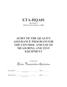 ETA-HQA01 - Audit of the Quality Assurance Program for the Control and Use of Measuring and Test Equipment