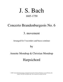 Partition clavecin, Brandenburg Concerto No.6, 6. Brandenburgisches Konzert par Johann Sebastian Bach